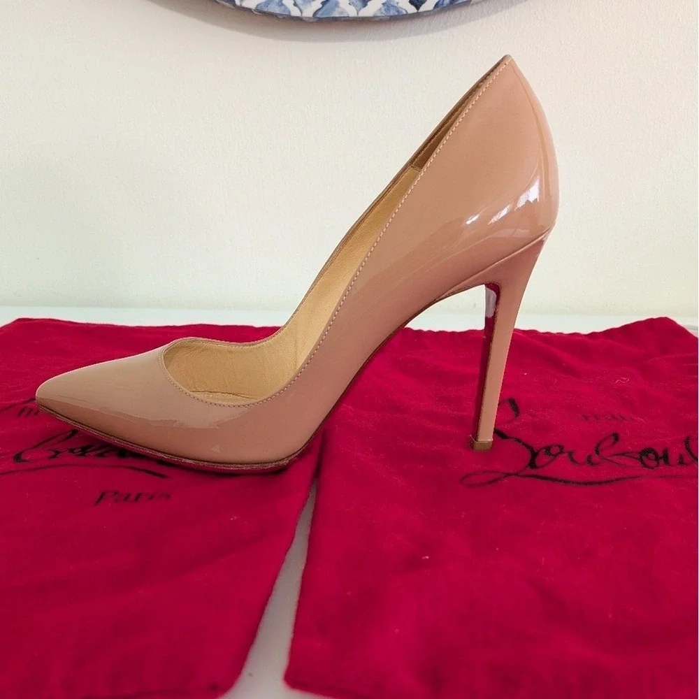Christian Louboutin Kate 85 Nude Patent Leather Pointed Toe Pumps Size EU35
